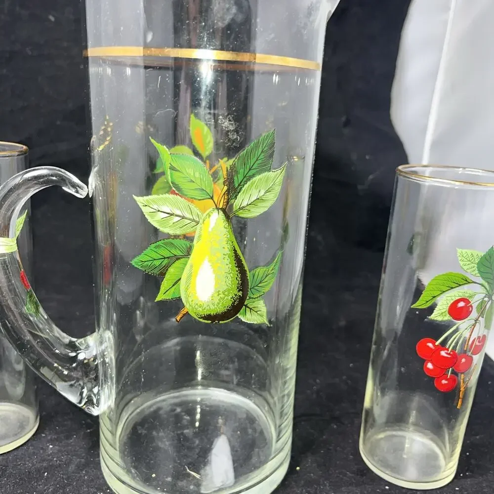Vintage MCM Collins Pitcher w/ 5 Glasses West Virginia Glass Co. 1950